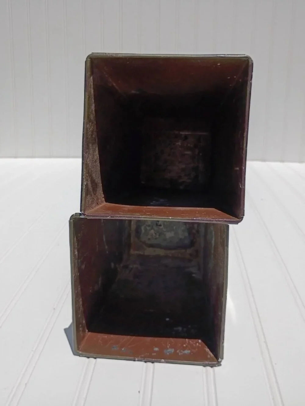 Vintage Metal Vases Planters Set of 2 Rectangular Tapered Industrial Rustic 8.5